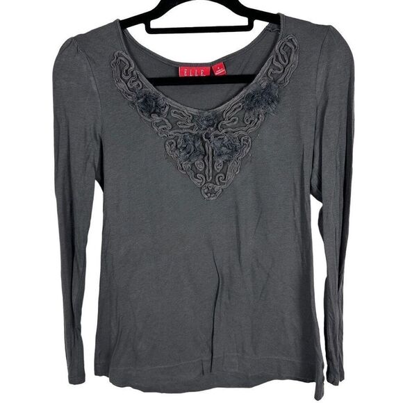Elle Decorative Grey Long Sleeve Top - Picture 1 of 6
